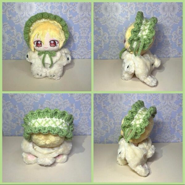 ぬい服 いつぬい フリル ヘッドドレス リーフグリーン×ホワイト