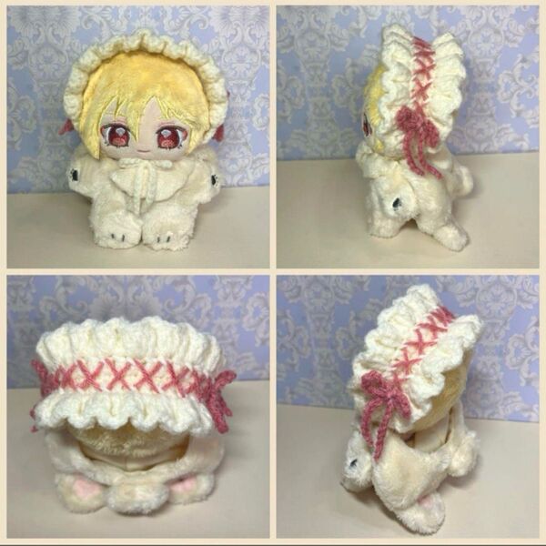ぬい服 いつぬい フリル ヘッドドレス ホワイト×レッド