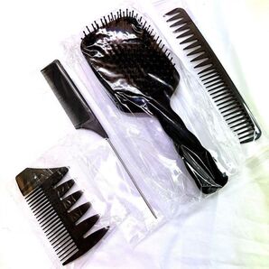 ヘアコームセット パドルブラシ ブラシ コーム ヘアセット テール テールコーム ヘアブラシ くし 黒