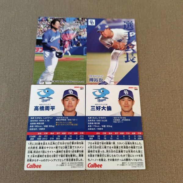 涌井 柳 高橋 三好(中日)プロ野球チップスカード2024第2弾