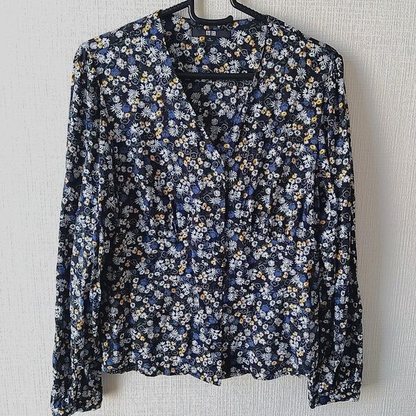 UNIQLO ユニクロ ブラウス シャツ 前ボタン 花柄 長袖 ブラック XL