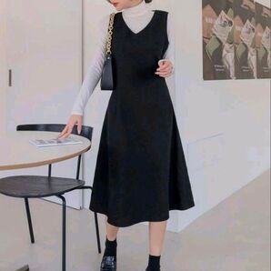 DAZY ソリッド Vネック ワンピース ジャンパースカート シーイン