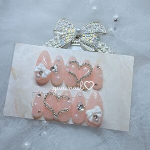 【オーダー】ネイルチップ 韓国ネイル ワンホンネイル 量産型ネイル ハートネイル ピンクネイル キラキラネイル フレンチガーリー