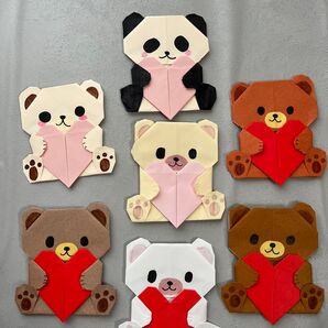 折り紙 壁飾り 保育園 ハンドメイド バレンタイン くま パンダ