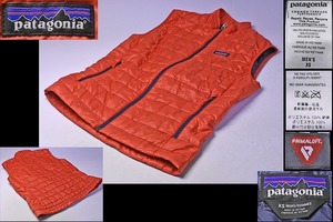 パタゴニア ★ patagonia ★ ナノパフベスト ★ ダウンベスト風 ★ メンズXS ★ 濃いオレンジ色 ★ 防寒着 ★ 人気ブランド ★ 中古品 ★