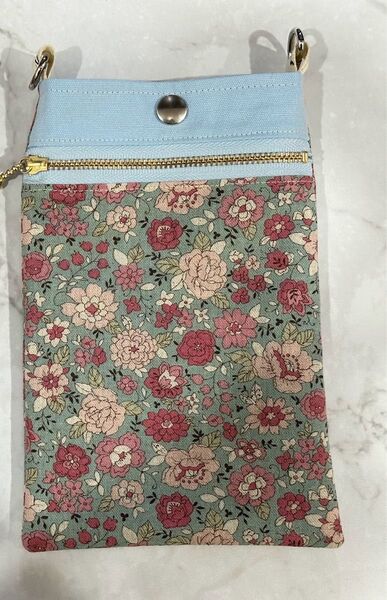 603 スマホポーチ サコッシュ 水色 ハンドメイド