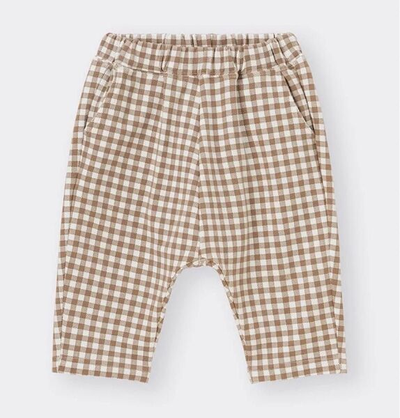 【着用2〜3回】GU サマナルパンツ サイズ90 ベージュ ギンガムチェック 七分丈 7分丈 レギンス サルエルパンツ