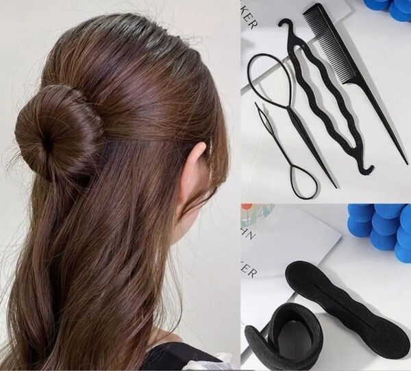 ヘアアレンジ アレンジヘア スティック くるりんぱ お団子メーカー コーム 簡単 ブラック セット メーカーヘアスティック お団子
