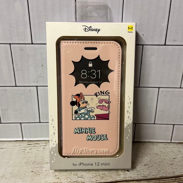 未使用★iPhone 12mini★ミニーマウス★フリップ窓付きダイアリーケース