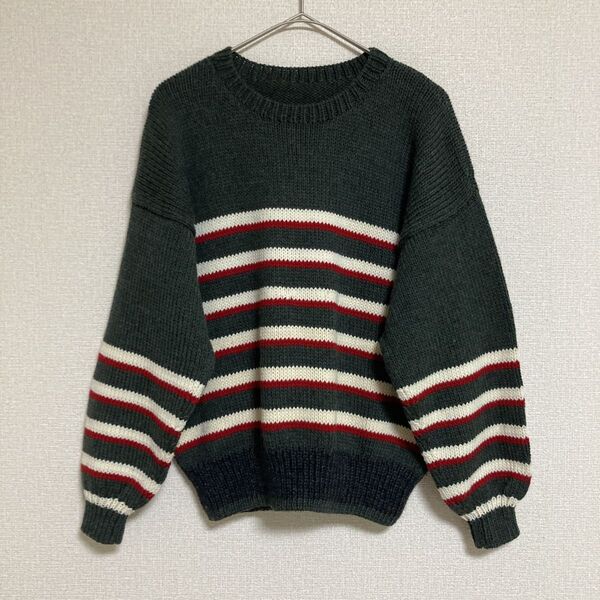 レディース 長袖 ニット セーター ボーダー柄 クルーネック 90s 古着 長袖セーター