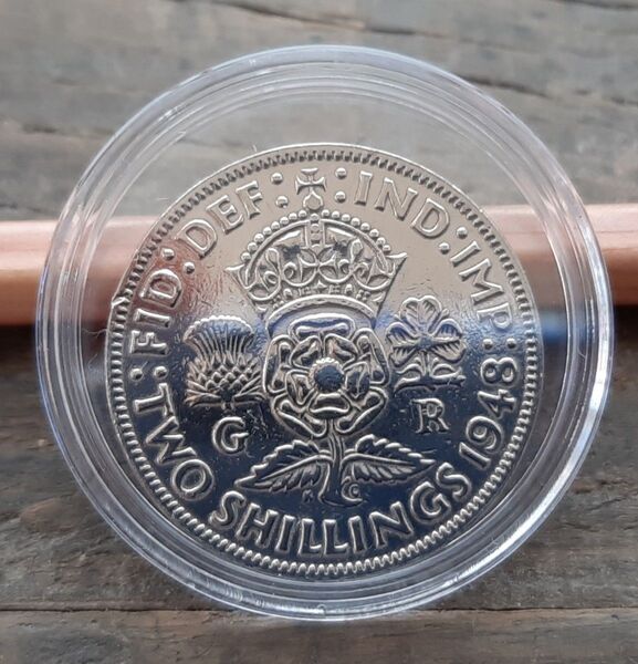 1948年 2シリング硬貨 ジョージ6世 カプセル付き 英国コイン1948年発行のジョージ6世の肖像とバラのデザインが特徴