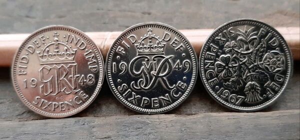 ジョージ6世とエリザベス2世のシックスペンスコイン 年号: 1948, 1949, 1967- デザイン: イギリス 英国コイン