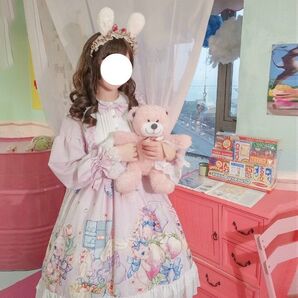 うさぎ柄 ロリータ ワンピース ピンク 甘ロリ 長袖