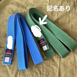 【訳あり】MACS 空手帯 0号(青)と1号(緑) 2本セット 中古品 記名あり