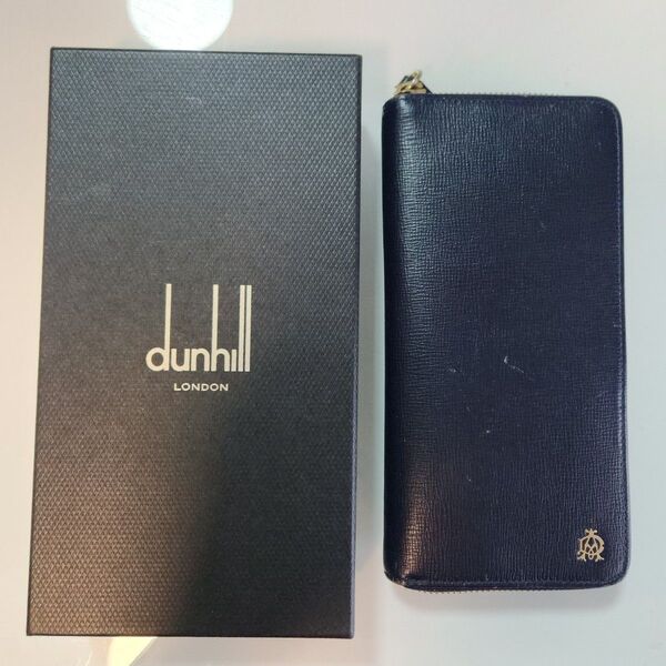 ダンヒル dunhill 長財布 レザー ネイビーイエロー
