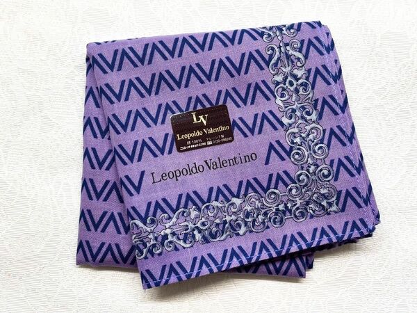 Leopoldo Valentinoハンカチ 綿100% レオポルドバレンチノ パープル 新品 未使用 タグシール付き LV