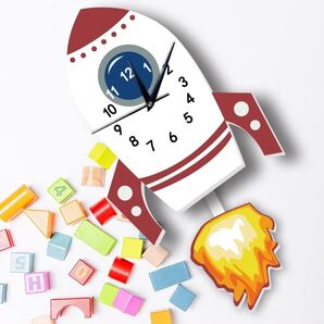 ペンデュラム付き 子供用 カートゥーン壁掛け時計 装飾品 静音機能 ロケット