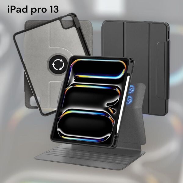nimin iPad Pro 13インチ ケース 360度回転 マグネット mag ブラック 衝撃吸収