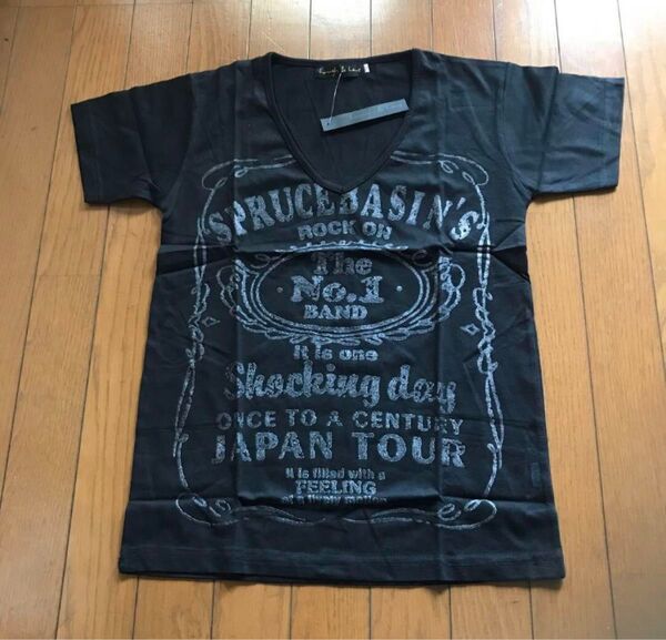 Laugh & Love VネックロゴTシャツ ブラック M