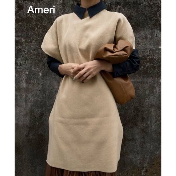 Ameri PONCHO VEST WITH SHIRT ポンチョ ベスト ベージュ ネイビー アメリ レディース