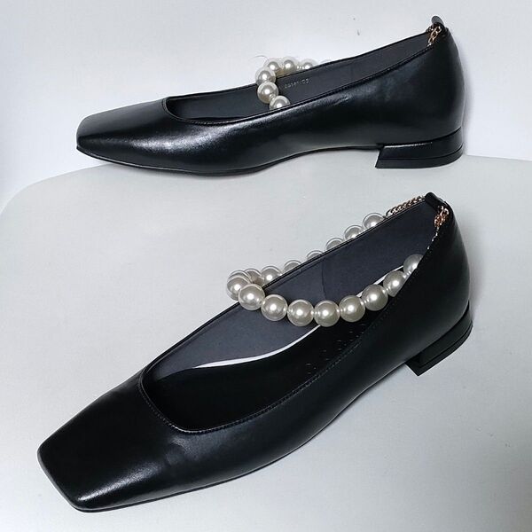 【美品】Le decore ル デコレ バレエシューズ dressy pearl パールストラップ 23cm 黒 ブラック