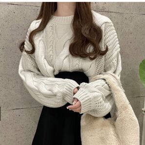 GRL グレイル ケーブル編みワイドネックニットトップス