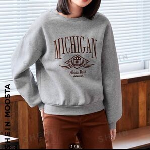 SHEIN スウェット ミシガンカレッジロゴスウェット グレー フリーサイズ 3013162