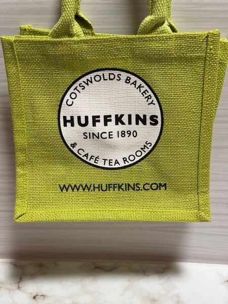 HUFFKINS/ハフキンス ロゴ入りジュートバッグ ライムグリーン トートバッグ イギリス バッグ コッツウォルズ