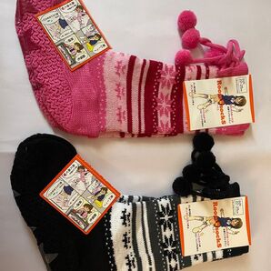 防寒対策ルームソックス22〜25㎝ピンク/ブラック各1足
