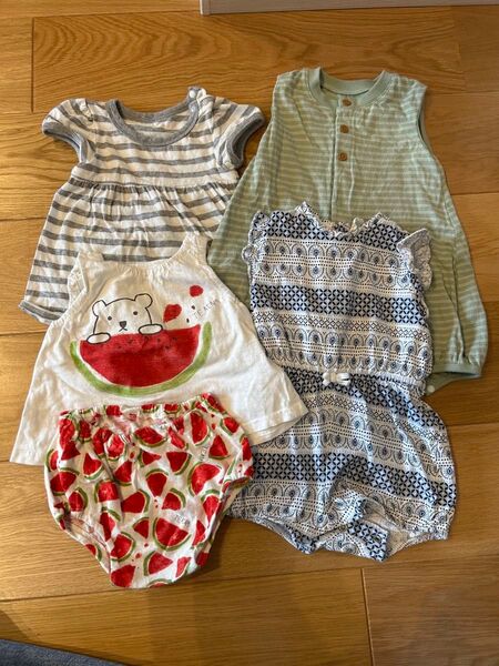 H&M、ユニクロ他 ロンパース4枚セット すいかセットアップ 夏服 タンクトップ