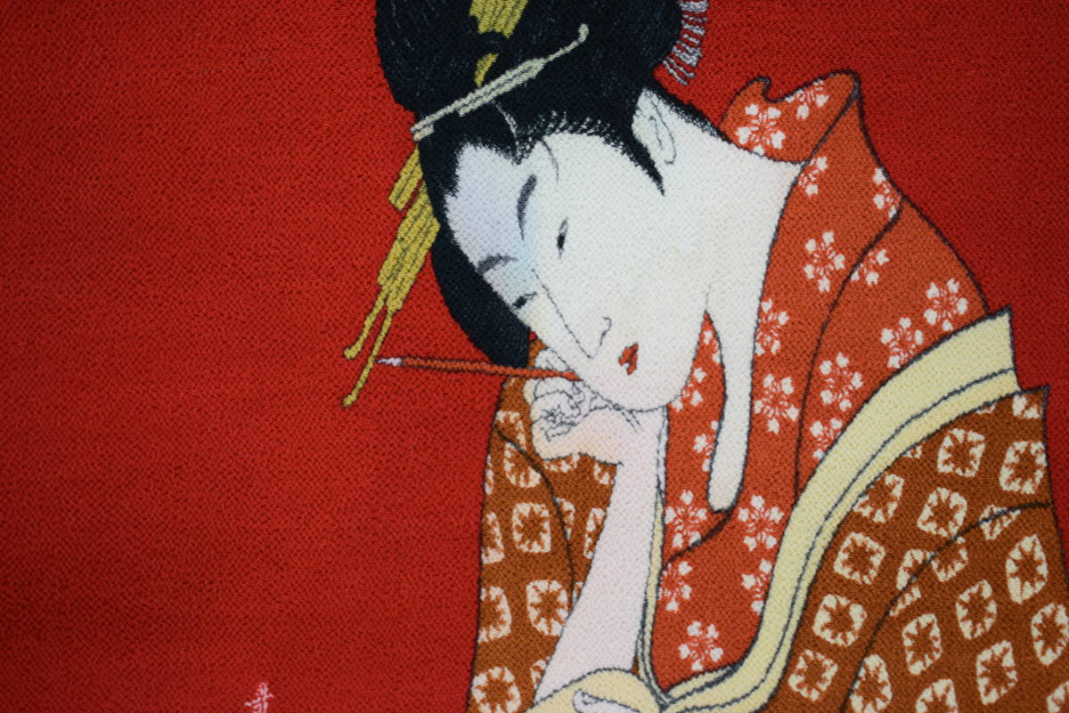 [Reproduction] / Kitagawa Utamaro / Portrait of a beautiful woman / Kimono fabric / Dyed fabric / Hotei hanging scroll HH-160, Painting, Japanese painting, person, Bodhisattva