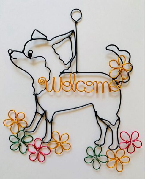 ワイヤークラフト welcome お花 チワワ ワイヤーアート