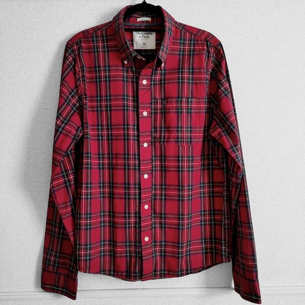 Abercrombie&Fitch アバクロンビー&フィッチ シャツ 長袖 チェック柄 メンズ XLサイズ レッド