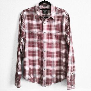 Abercrombie&Fitch アバクロンビー&フィッチ シャツ 長袖 チェック柄 メンズ Mサイズ レッドブラウン