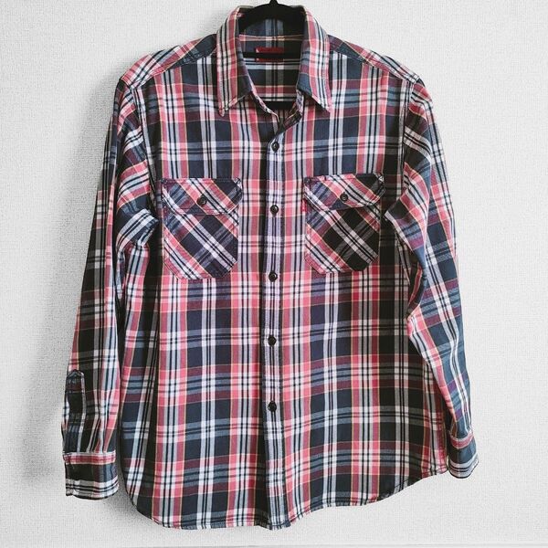 Levi's RED TAB リーバイスレッドタブ シャツ シャツジャケット 長袖 やや厚手 メンズ Mサイズ 紺&ピンク&白