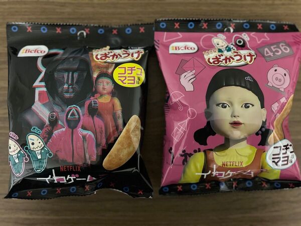 栗山米菓 イカゲーム2 小さなばかうけ 2デザイン 45g×2袋 コチュマヨ風味
