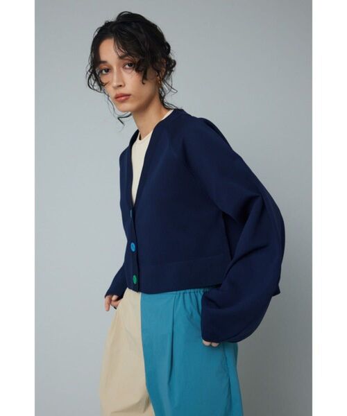美品 HeRIN.CYE ヘリンドットサイ ショートカーデイガン ボリューム袖 ネイビー