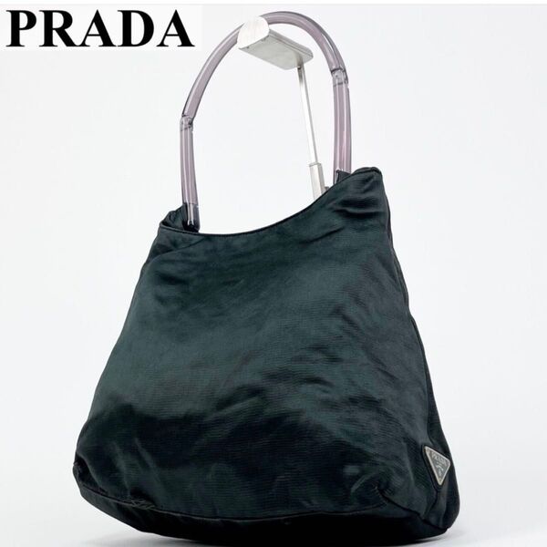 PRADA プラダ プラハンドル クリアハンドル ワンショルダーバッグ ハンドバッグ 肩掛け 三角ロゴ ナイロン 黒 レディース