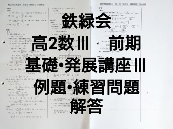鉄緑会 高2数学 数Ⅲ 基礎・発展講座 例題・練習解答 2021年度 フルセット 河合塾 駿台 鉄緑会 Z会 東進 SEG