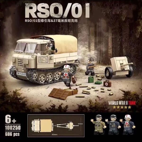 ★新作★【レゴ互換】ミニフィグWW2 ドイツ軍 RSOトラクター+兵士3