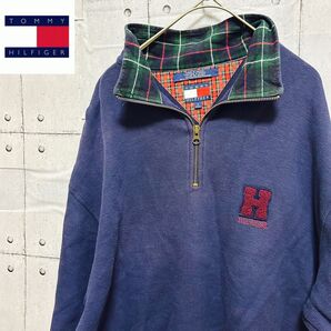 大きめ】TOMMY HILFIGERトミーヒルフィガー スウェットハーフジップ Sサイズ