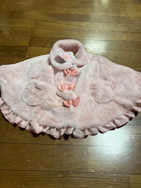 ポンチョ リボン ふわふわ ポケット付き ピンク お姫様風 お嬢様風 サイズ70㎝ サイズ80㎝ サイズ90㎝ フリフリ