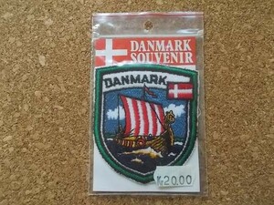 70s デンマーク北欧DANMARK帆船ビンテージ刺繍ワッペン/バイキング紋章アップリケ海賊パッチ旅行エンブレム土産ヨーロッパ ワンピース