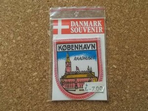 70s デンマークKOBENHAVNコペンハーゲン北欧DANMARKビンテージ刺繍ワッペン/紋章アップリケ王冠パッチ旅行エンブレム ヨーロッパ