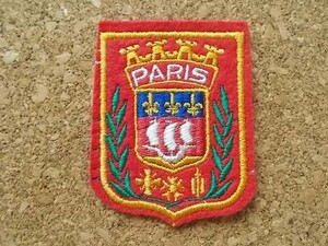 70s フランス PARIS パリ 船 ビンテージ フェルト刺繍ワッペン/帆船 航海 紋章アップリケ王冠パッチ旅行エンブレム土産ヨーロッパA