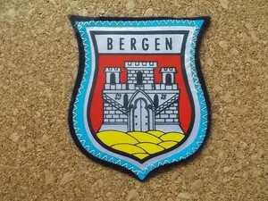 70s ノルウェーBERGENノルウェー ビンテージ フェルト ワッペン/城ソグネフィヨルド紋章アップリケ中世パッチ旅行エンブレム土産ヨーロッパ