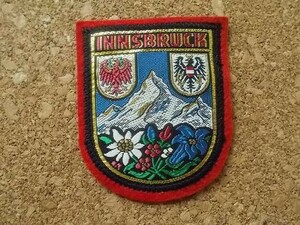 70sオーストリアINNSBRUCKインスブルック ビンテージ フェルト ワッペン/雪山 花 紋章アップリケ中世パッチ旅行エンブレム土産ユーロ古着