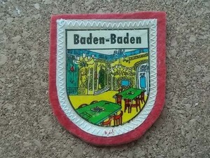 70s ドイツBaden-Badenバーデン・バーデン フェルト ワッペン/ローマ温泉スーベニア紋章アップリケ中世パッチ旅行エンブレム土産ヨーロッパ