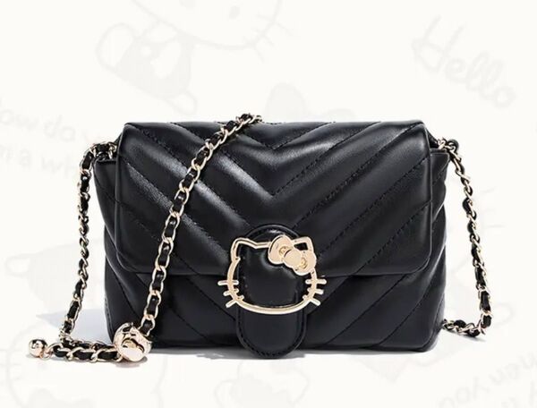Hello Kitty ショルダーバッグ 黒 キルティングショルダーバッグ