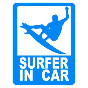 オリジナル ステッカー SURFER in CAR ライトブルー サーファー イン カー アウトドア派に パロディステッカー